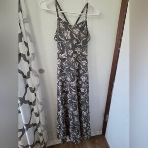 Pact Fit And Flare Green Pink Floral Maxi Dress XS 100% Cotton